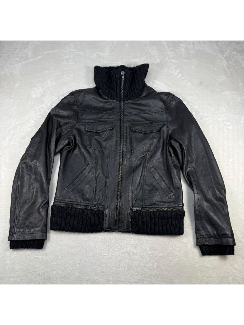 Boy. By Band Of Outsiders Leather Jacket Ribbed Hem Collar Moto Italian US Small